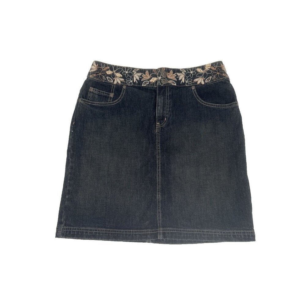 short Denim jean skirt boho size 9/10 embroidered‎ with pearls BOHO stampede